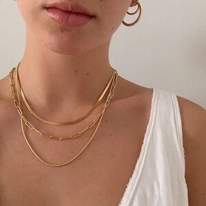 3pcs Paperclip snacke rope Chain 18K Gold Plated Necklace